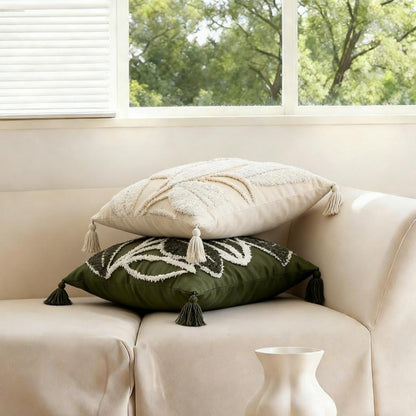 Elegant Tufted Botanical Throw Pillow