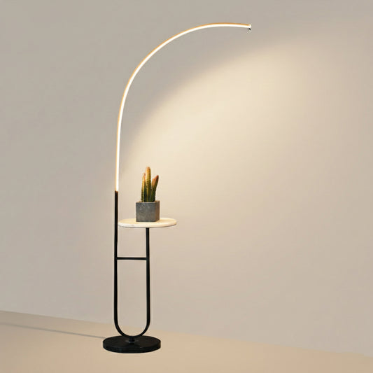 Scandinavian Arc Floor Lamp with Marble Vanity Tray
