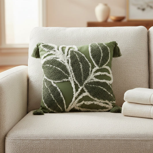 Elegant Tufted Botanical Throw Pillow